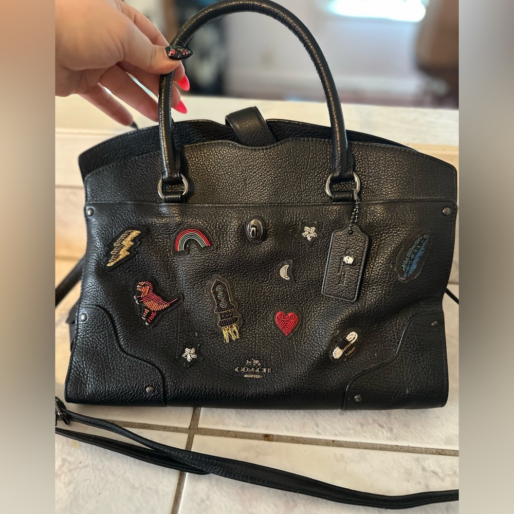 COACH black embellished mercer satchel